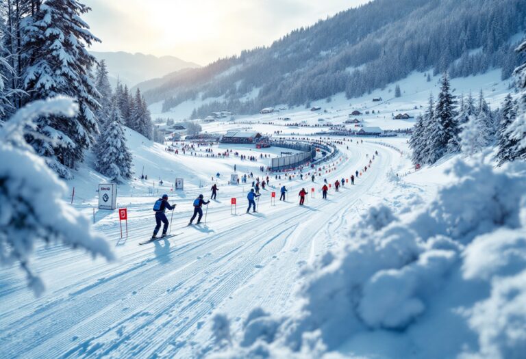 Atleta in azione durante una gara di biathlon sulle Alpi