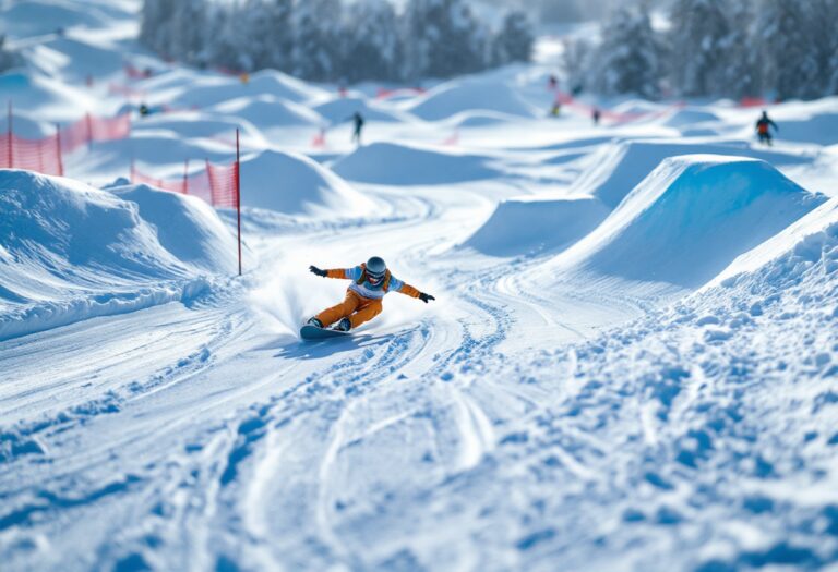 Atleta in azione durante una gara di snowboard cross