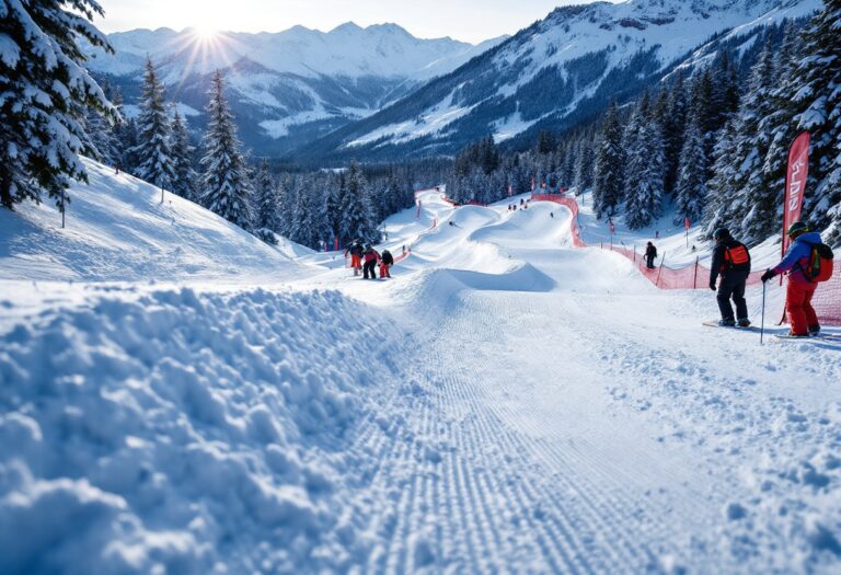 Atleta che gareggia nello snowboard cross su una pista innevata