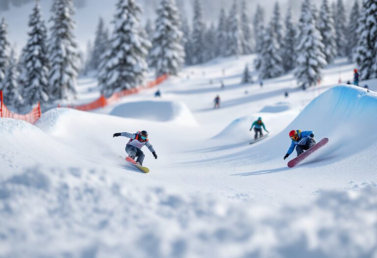 Atleti in azione durante una gara di snowboard cross