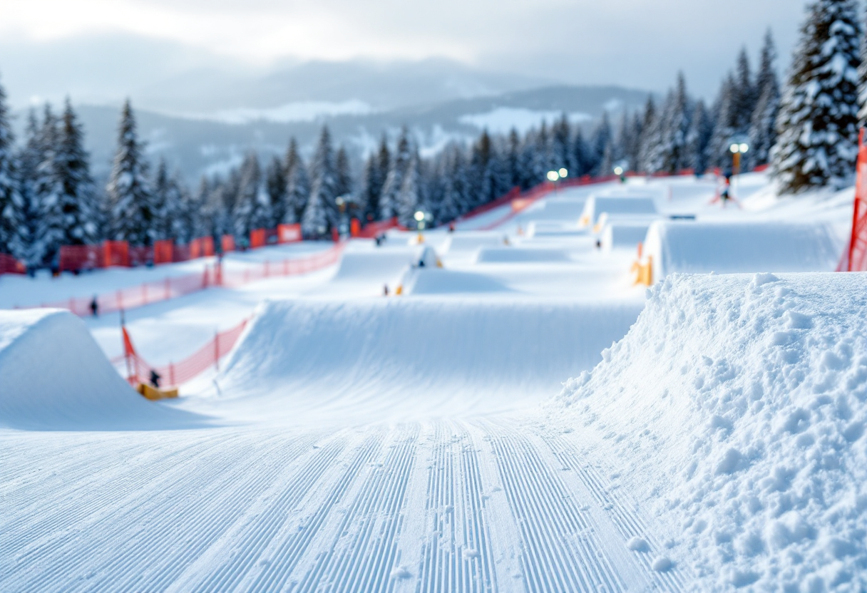 Atleti in azione durante una gara di snowboard cross