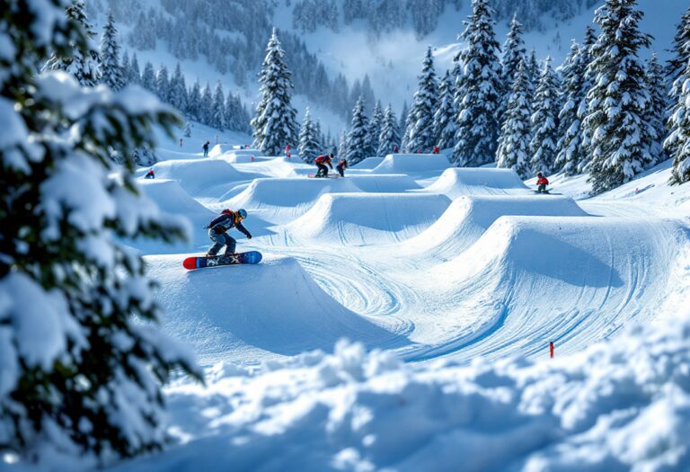 Atleti in gara durante una competizione di snowboard cross