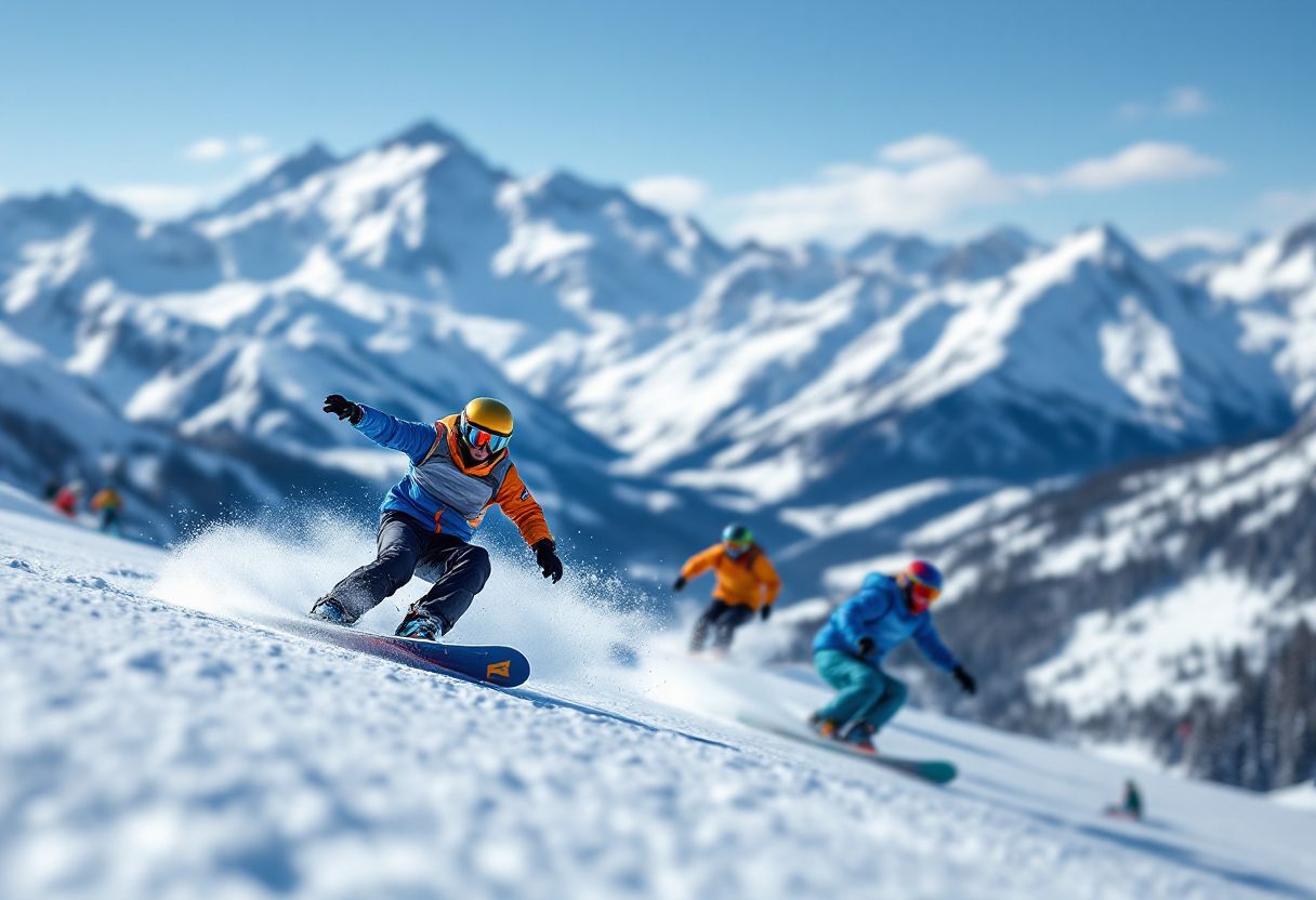 Atleti in azione durante una gara di snowboard cross