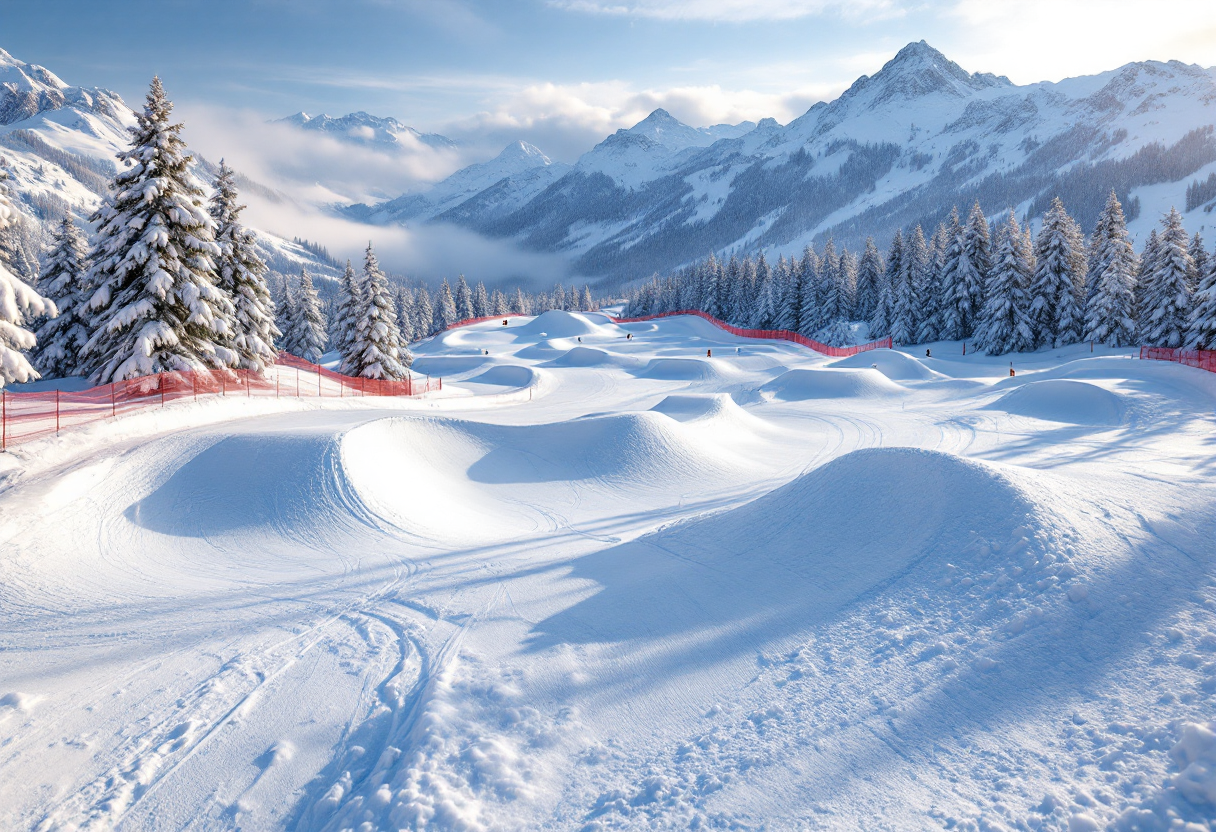 Atleti in azione durante una gara di snowboard cross