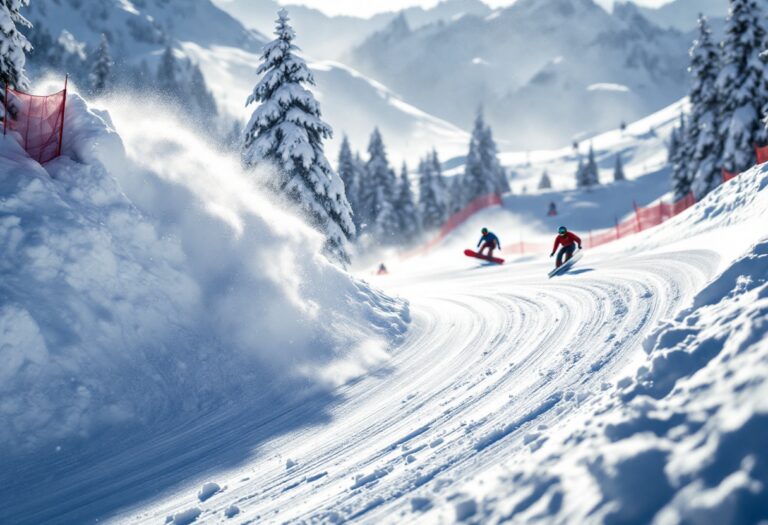 Atleti in azione durante una gara di snowboard cross