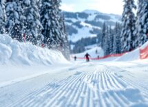 Atleta in azione durante una gara di snowboard cross