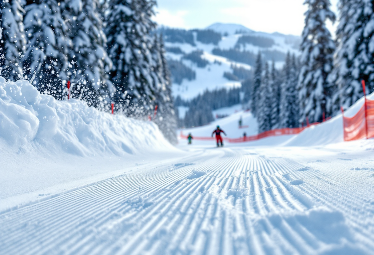 Atleta in azione durante una gara di snowboard cross