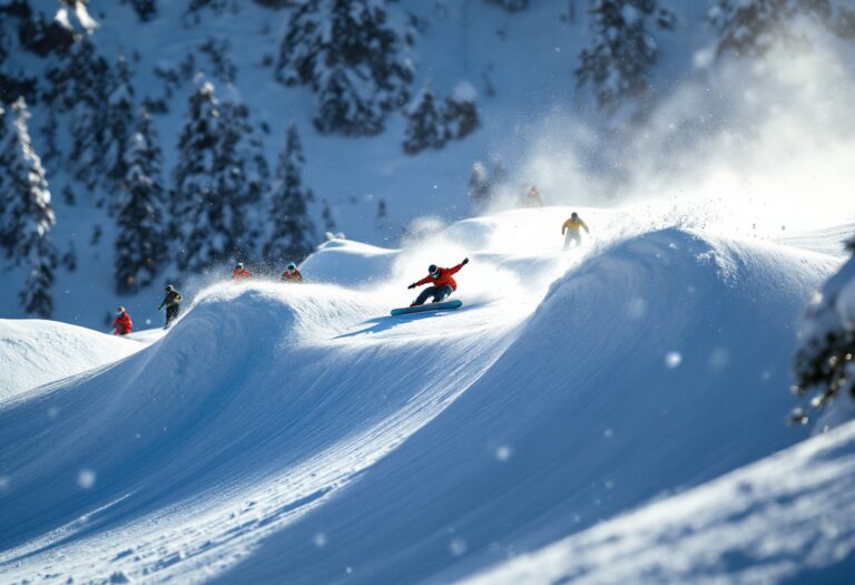 Atleti in azione durante una gara di snowboard cross