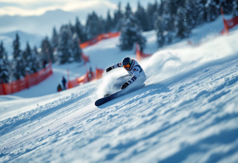 Atleti in azione durante una gara di snowboard cross