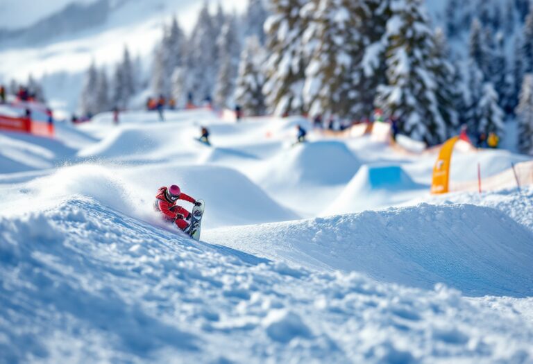 Atleti in azione durante una gara di snowboard cross