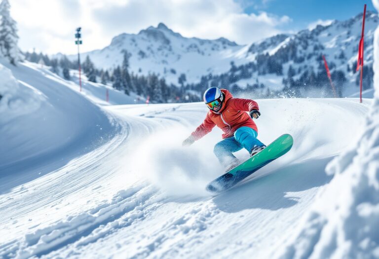 Atleti in azione durante una gara di snowboard cross