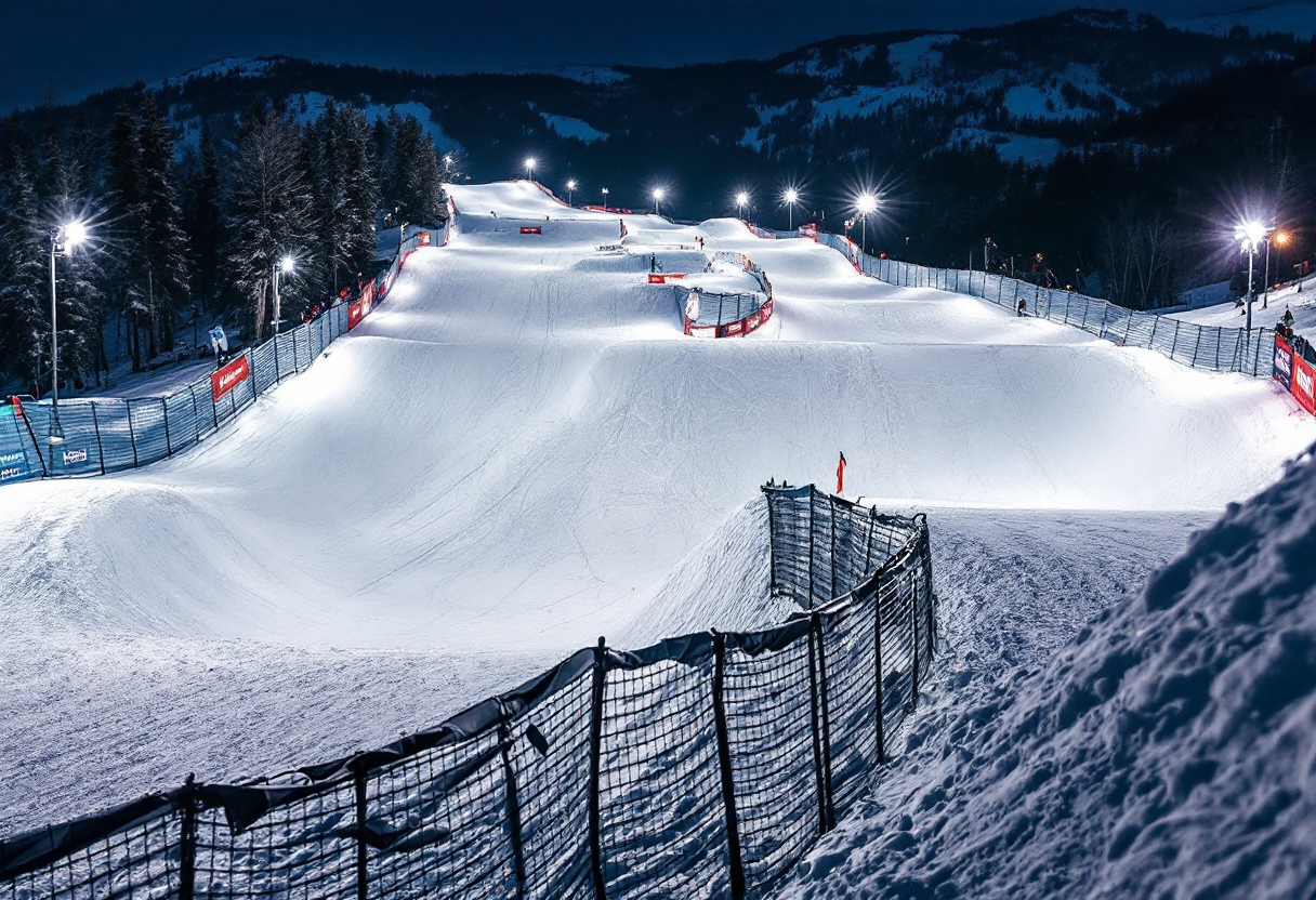 Atleti in azione durante una gara di snowboard cross