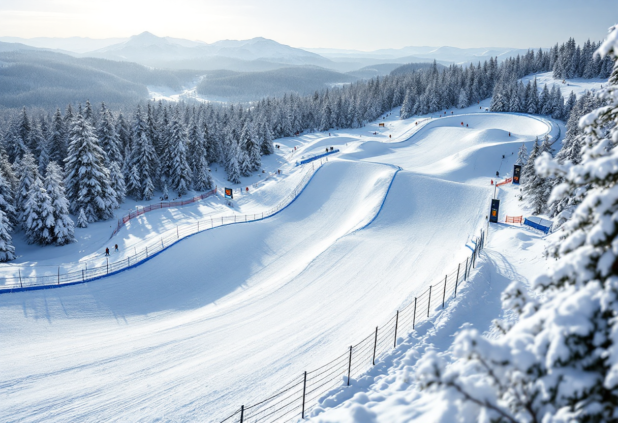 Atleti in azione durante una gara di snowboard cross