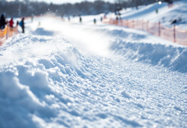 Atleta in azione durante una gara di snowboard cross invernale