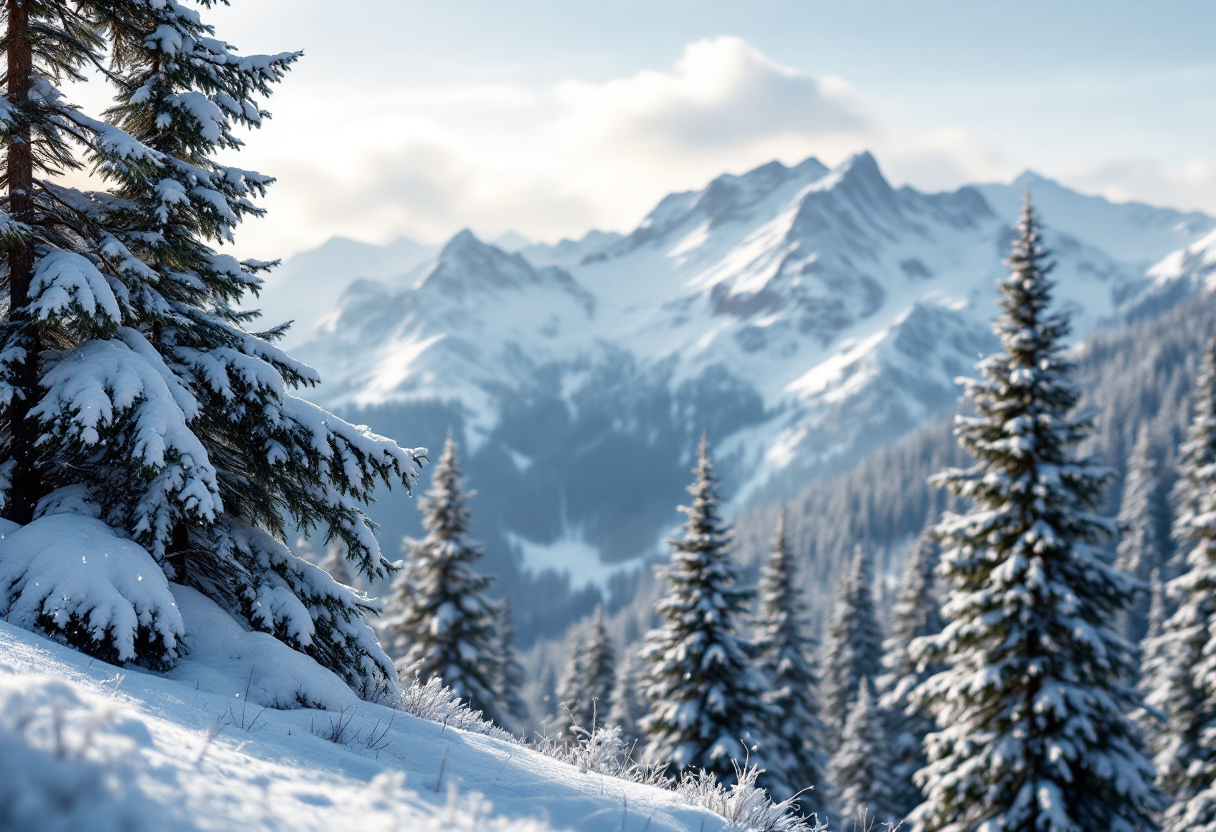 Paesaggio invernale dell'Alpe Cimbra con sportivi