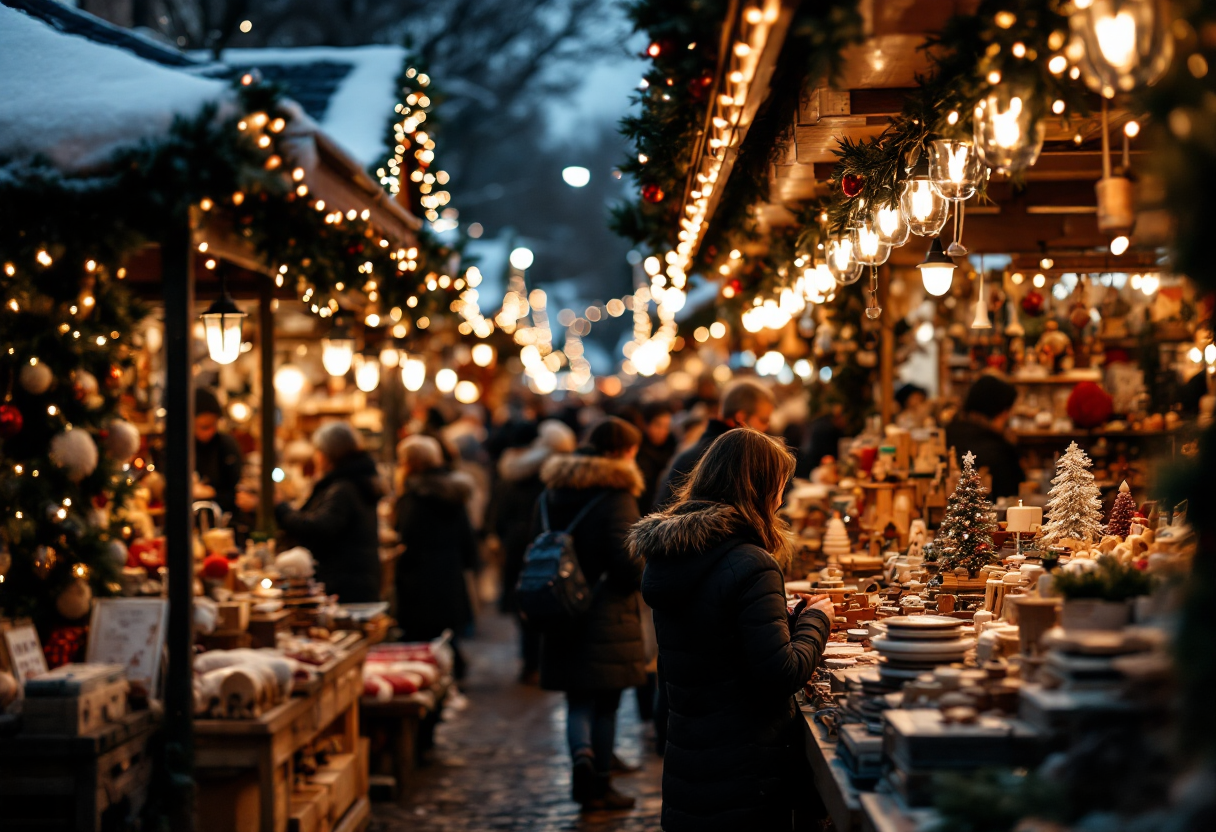 Mercatini di Natale a Bolzano con luci e decorazioni