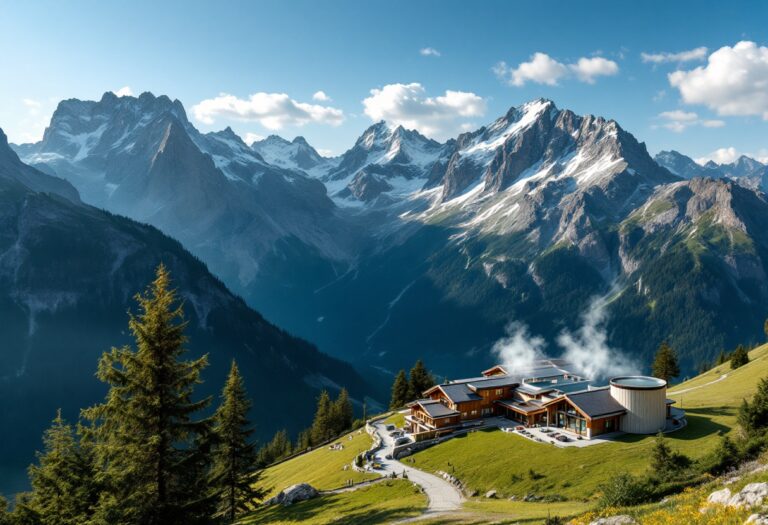 Vista panoramica delle terme alpine immerse nella natura