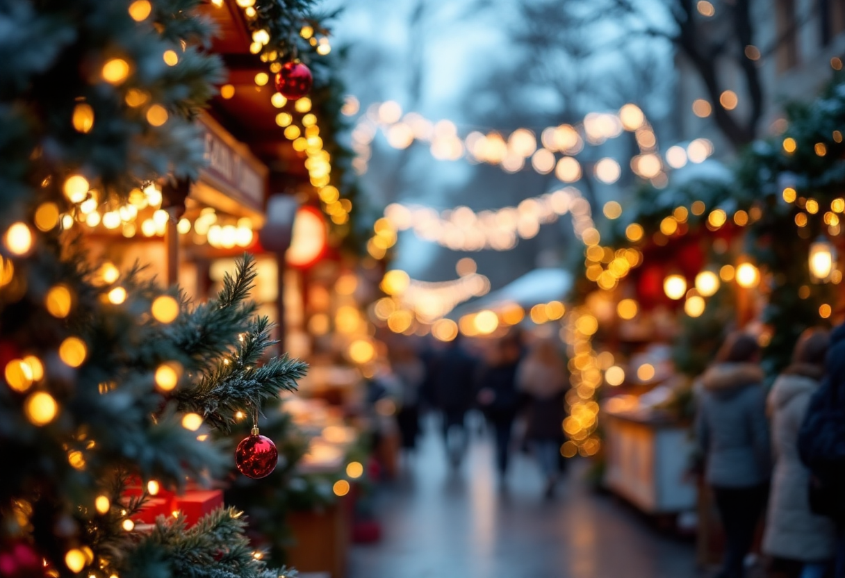 Mercatini di Natale a Milano con luci e decorazioni festive