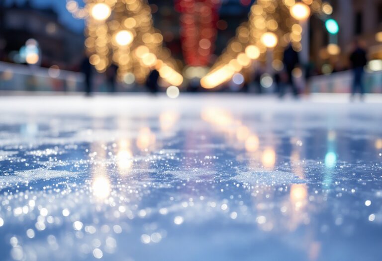 Pattinatori sul ghiaccio a Milano durante l'inverno