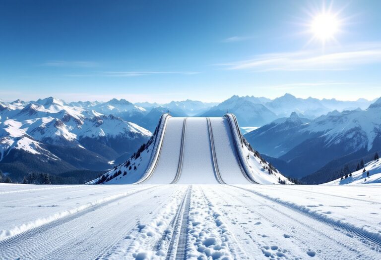 Atleta in azione durante una gara di salto con gli sci