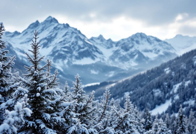 Scenari innevati delle montagne toscane durante una giornata di sci