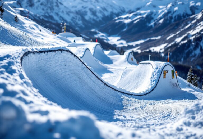 Atleta in azione durante una gara di snowboard cross