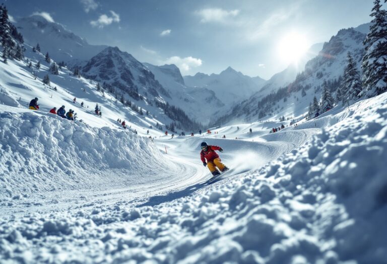 Atleta in azione durante una gara di snowboard cross