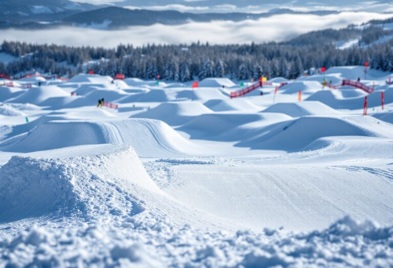 Atleta in azione durante una gara di snowboard cross