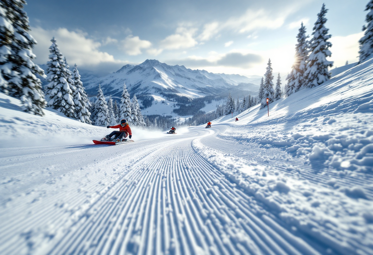 Atleta in azione durante una gara di snowboard cross