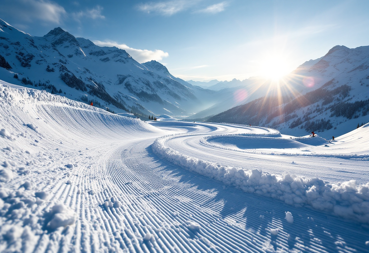 Atleta in azione durante una gara di snowboard cross