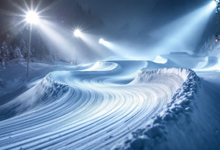 Atleta in azione durante una gara di snowboard cross