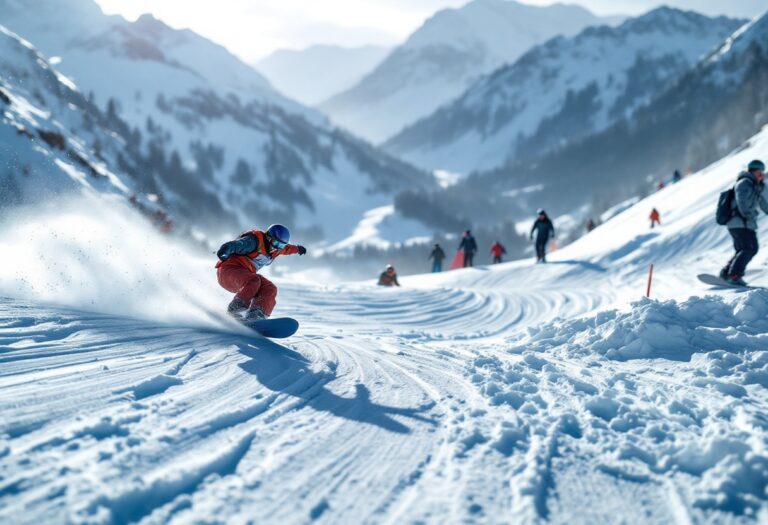 Atleti in azione durante una gara di snowboard cross in Cina