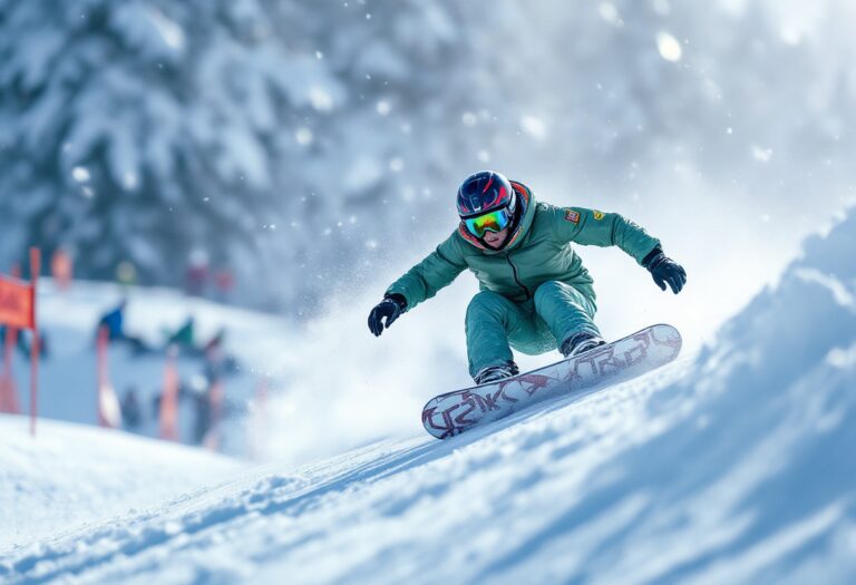 Atleti in azione durante una gara di snowboard cross