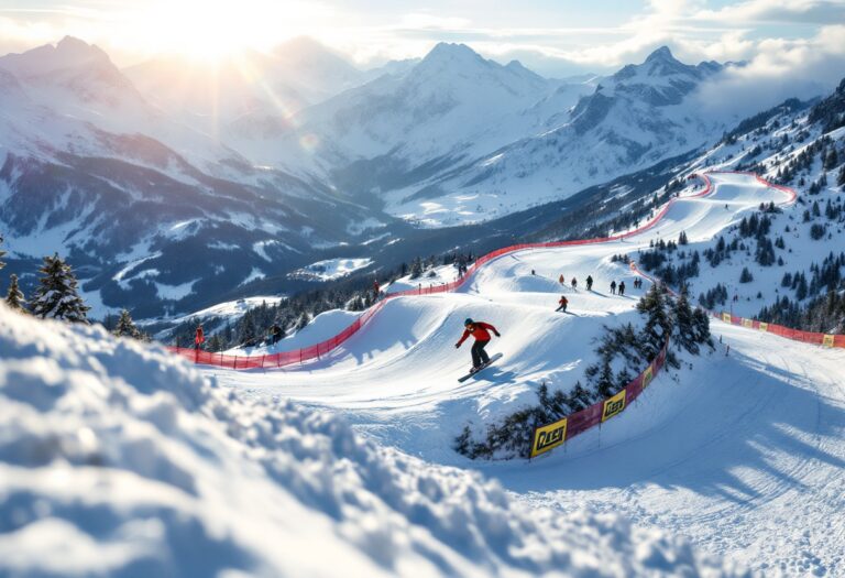 Atleti in azione durante una gara di snowboard cross