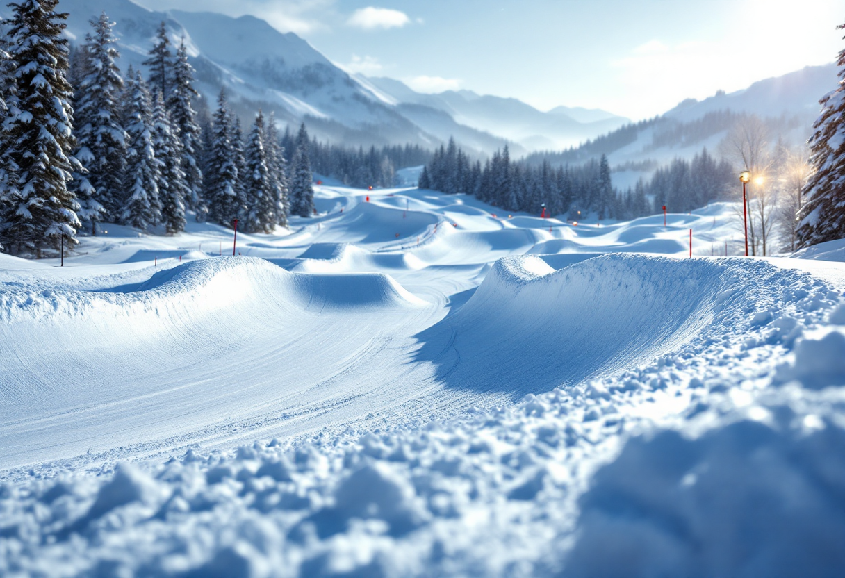 Atleta in azione durante una gara di snowboard cross