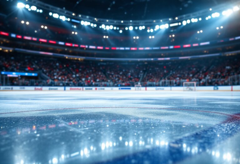 Panorama di Varese con atleti di hockey su ghiaccio