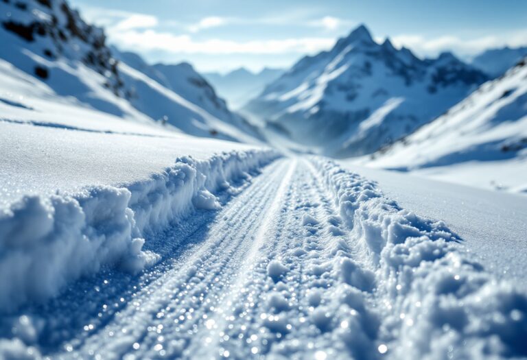 Snowboarder che si lancia in una discesa innevata