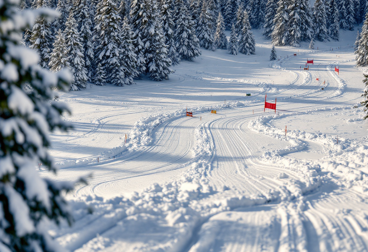 Atleti in azione durante il biathlon ad Arber, Germania