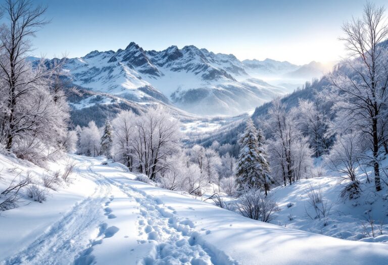 Escursionista su un cammino invernale in Italia