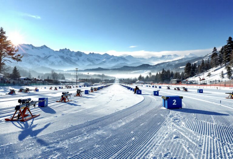 Atleti in gara durante la Coppa del Mondo di biathlon ad Anterselva