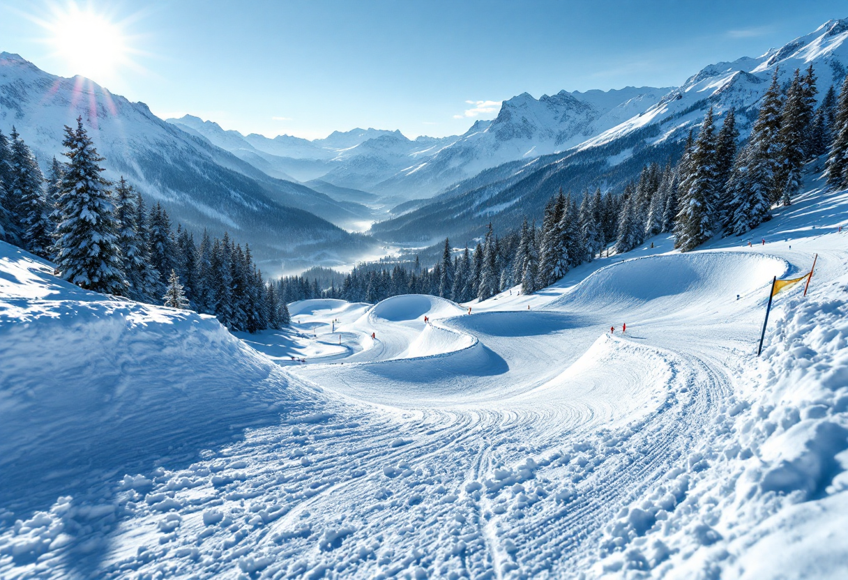 Atleta in azione durante una gara di snowboard cross