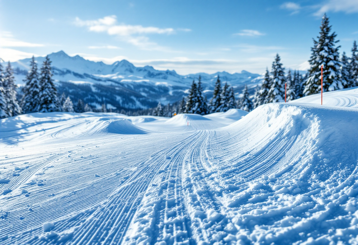 Atleta in azione durante una gara di snowboard cross