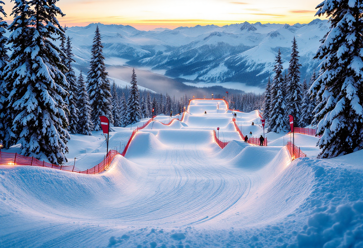 Atleti in azione durante una gara di snowboard cross