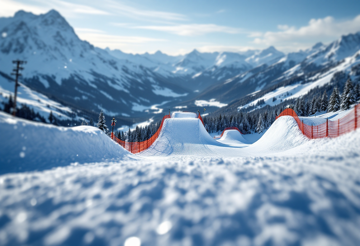 Atleti in azione durante una gara di snowboard cross