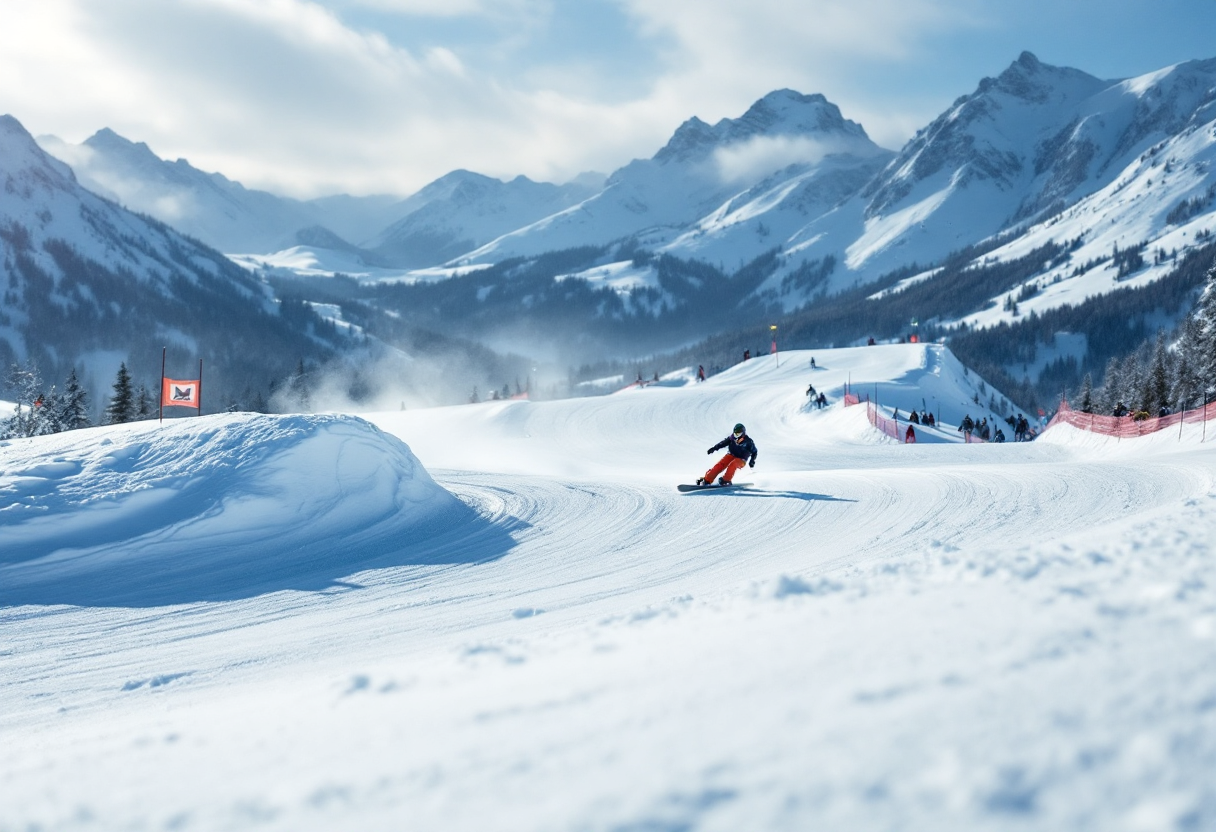 Atleti in azione durante una gara di snowboard cross