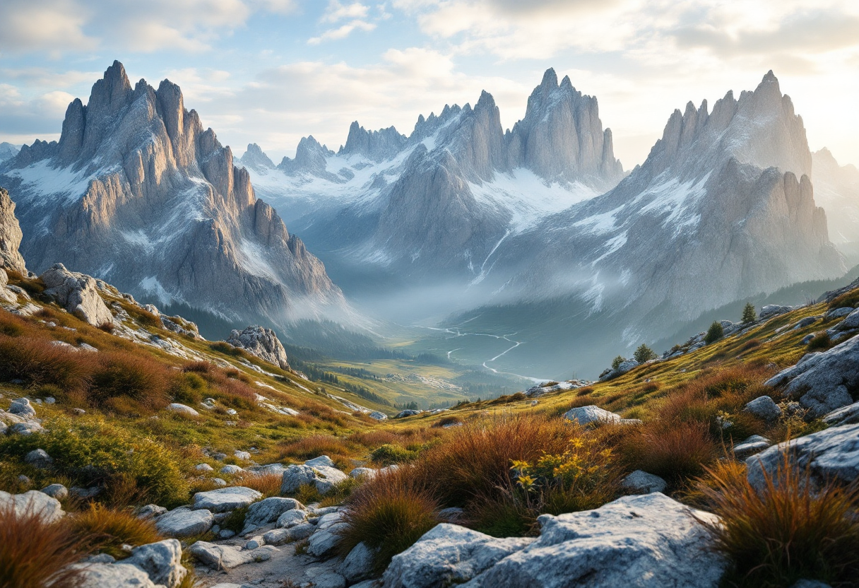 Panorama delle Dolomiti con montagne e boschi verdi