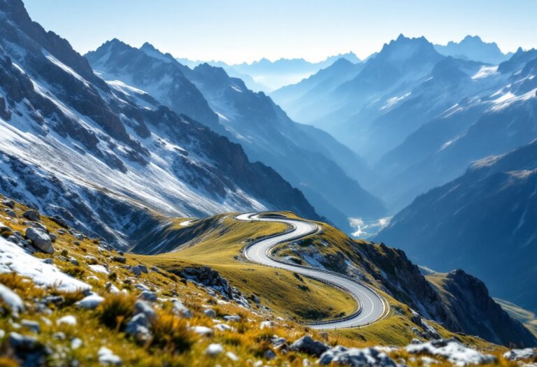 Vista panoramica del passo dello Stelvio con montagne