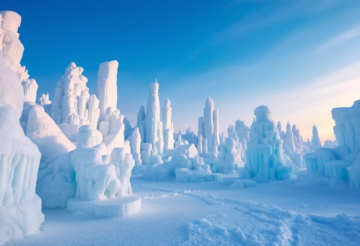 Immagine di sculture di ghiaccio e neve a Harbin