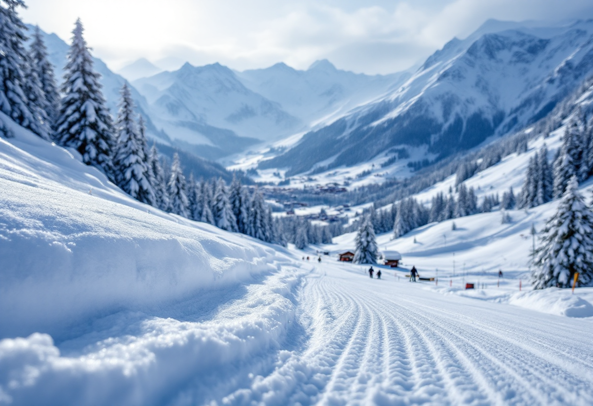 Scena di sport invernali a Sestriere con sciatori