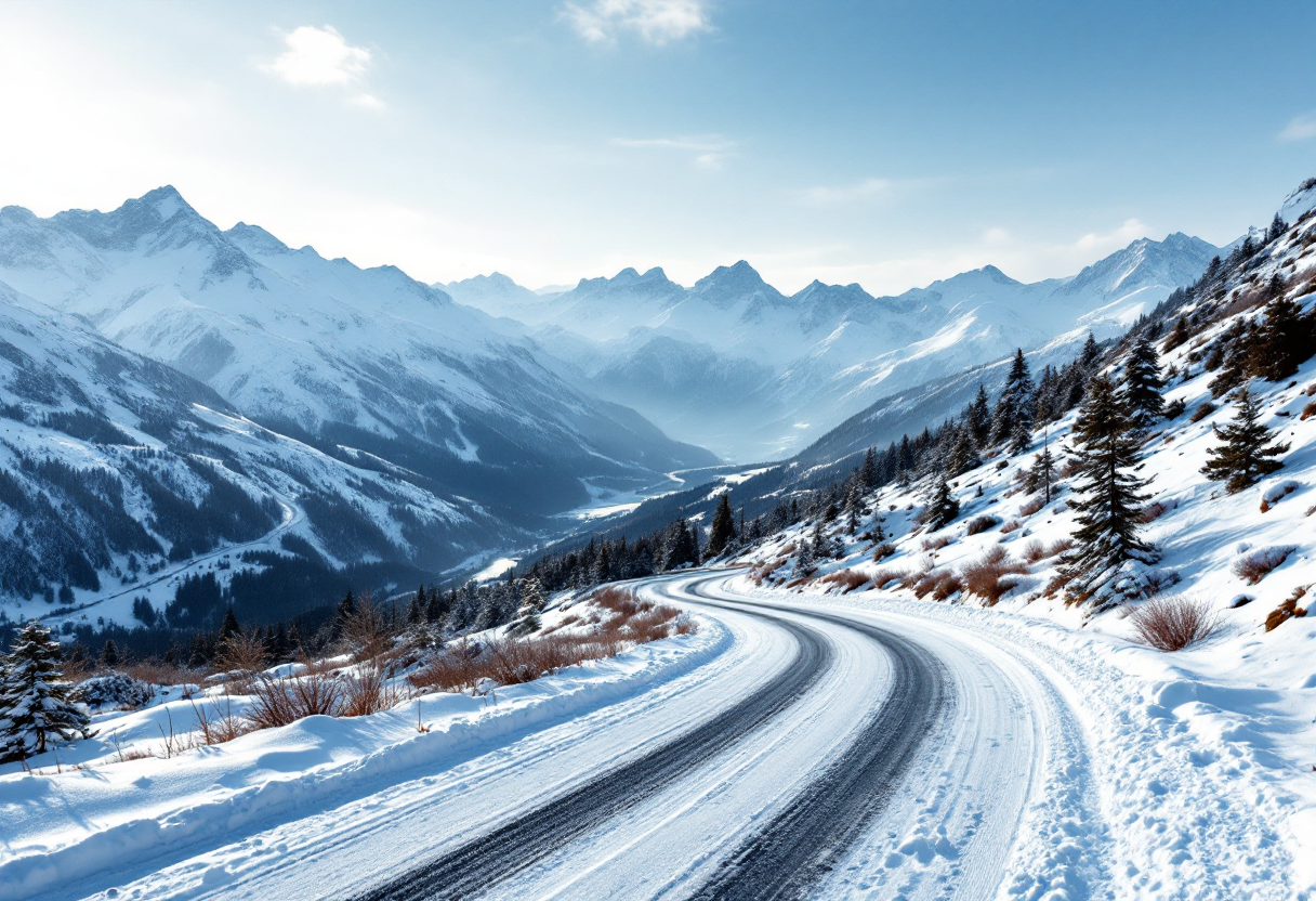 Escursionista equipaggiato per la montagna in inverno